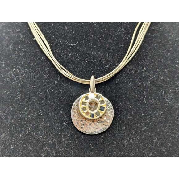 Chico's Necklace Beige Multi-Strand Cord Silver Tone Layered Pendant Abstract - Picture 2 of 6